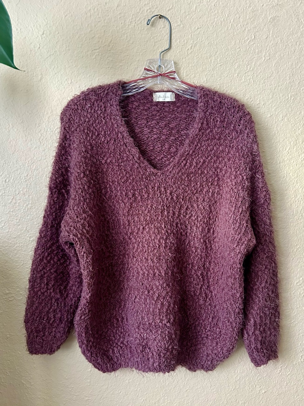 Altar'd State Plush V-Neck Sweater in Plum